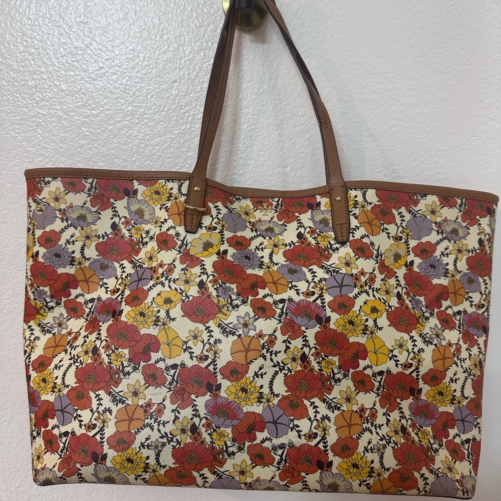 Tory Burch Floral Tote - Red, Yellow, Brown